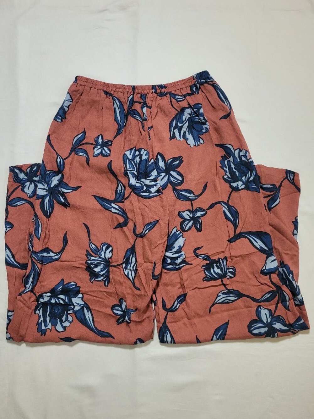 Olivaceous Raven Boho Floral Wide Leg Pants Drawstring Small Coastal Resort - Picture 10 of 11